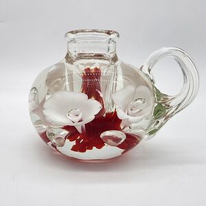 Vintage St. Claire White Flower Blown Glass Paperweight  Candle Holder Unmarked